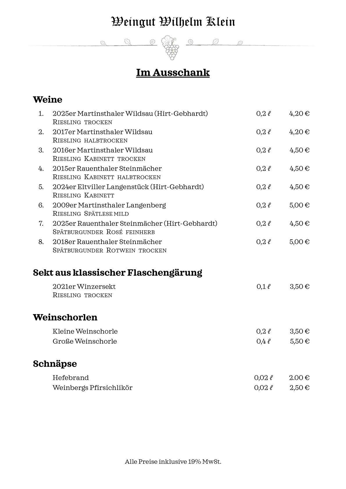 Ausschankweine in der Strau�wirtschaft