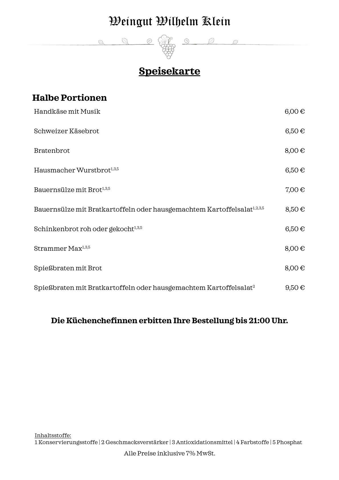 Speisekarte